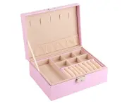 Pink Jewelry Box: Durable PU Leather, Double Layer, Large Capacity Case for Rings, Earrings, and Necklaces