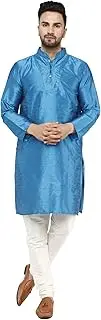 [SKAVIJ] Men's Dupion Silk Embroidered Kurta Pajama Mandarin Collar Ethnic Motifs Festive Party Dress