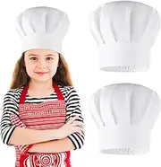 [APLZGMG] 2 Pack Kids Chef Hats - Adjustable White Elastic Cotton Chef Caps for Cooking, Baking, Parties, School & Home, Comfortable & Durable Kitchen Hats for Little Chefs, for Aspiring Cooks, White