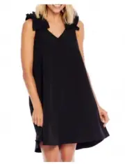 Mud Pie Women’s Cece Ruffle Shoulder Sleeveless Black Swing Dress Size L NWT