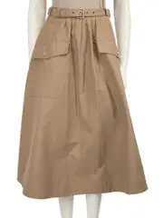 Beige Belted Midi Skirt
