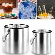 Ice Bucket with Lid Strainer Tong Double Walled Stainless Steel Insulated._