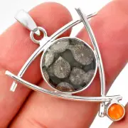 Black Flower Fossil Coral & Carnelian 925 Sterling Silver Pendant Jewelry P-1499