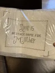 VTG Framed Chunky Yarn Cross Stitch Sampler LOVE IS ANOTHER NAME FOR MOTHER