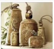 Set of 5 Rustic Cluster on Rope Lucky Large Cow Bells Christmas Decor Gift