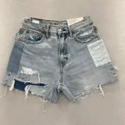 American Eagle 90s Boyfriend Shorts Women's 00 Blue Denim Rainbow Patchwork NWT