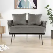CostwayUpholstered Dutch Velvet Sofa Couch with Woven Back and Arms-Grey