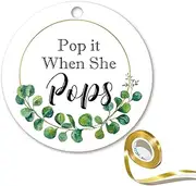 50 Pack Pop It When She Pops Baby Shower Bottle Tags - Champagne Baby Shower Favor Tags,Greenery Round Label Tag with Golden Ribbon(2IN)
