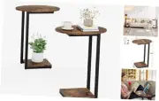 Small Side Table Set of 2, C-Shaped Wood Sofa End Oval 2 Pcs Rustic Brown