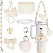 Stanley Cup Accessories Set Including Siliocne Straw Cover, Siliocne Boot, Water Bottle Handle Strap, Stanley Charms for Stanley Cup 40oz 30oz Tumbler with Handle