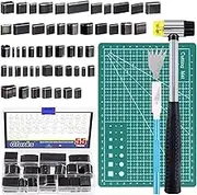 Glarks 55Pcs Hole Hollow Punch Cutter Tool Kit Includes 52 Shape One Hole Hollow Punch Cutter Set, Carving Knife with 5pcs Blades, a Rubber Hammer and a A5 Cutting Mat for Handmade DIY Leather Craft