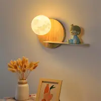 在飛比找蝦皮購物優惠-實木月亮 LED 壁燈兒童臥室客廳家居裝飾室內照明燈具裝飾光