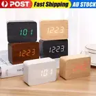 Digital Alarm Clock LED Wooden Watch Table Voice Control USB/AAA Desktop Clock