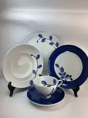 5 PC Set Mikasa True Blue Porcelain Dinner Set Plate, Soup, Dessert, Cup, Saucer