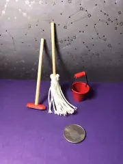 MINIATURE 1:12 MOP WITH BUCKET AND FLOOR SCRUBBER BRAND NEW