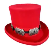 Top Hat Red Steampunk Concho Band Victorian Costume Slash Mad Hatter USA