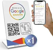 MESSAGENES Review Tap Stand for Google Reviews - 1-Stand - QR & Tap NFC Stand - Review Us on Google Tap Stand - iPhone & Android - Boost My Reviews Stand - Set Up at Home (1 Stand)