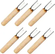 HANABASS 6Pcs Stainless Steel Barbecue Forks Portable Wooden Meat Skewers for Grilling BBQ Tools for Outdoor Cooking Durable and Easy to Clean
