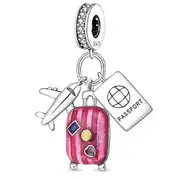 925 Sterling Silver Travel Theme Suitcase Camera Bag Pendant Beads Charms Fit Original Bracelets Women Diy Jewelry Gift camel