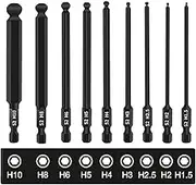 KEWAYO 9PC Hex Bit Set Magnetic Impact Driver Bits, S2 Steel Ball End Hex Head Allen Wrench with 1/4" Quick-Change Shank 100mm/3.93" H1.5/ H2/H2.5/H3/H4/H5/H6 /H8/H10