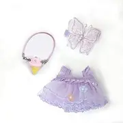 Tznzxm Clothes for Labubu 17cm Dolls, 3-Piece Set Dress and Hair Accessories Suitable for LABUBU The Monsters Have a Seat / Exciting Macaron / Big into Energy Series (Skirt with Butterfly Purple)