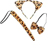 HEALEEP Boy Girl Leopard Costume Set Plush Headband with Ears Bow Tie Tail for Halloween Dress up Cosplay Parties Comfortable Secure Fit for Imaginative Play