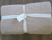 Pottery Barn Belgian Flax Linen King Handstitched Quilt Rosewater NEW
