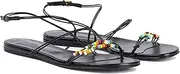 [MAIJED] Open Toe Flat Sandals for Women Strappy Beaded Ankle Buckle Summer Beach Dress Sandals Shoes