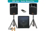 E-Lektron Sonic Boost Pro SBP 822 Bluetooth Vocal Bass Sound PA System UHF Mics and stands