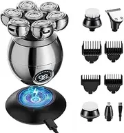 7D Bald Head Shavers for Men, Beedove 6 in 1 Wet Dry Electric Shaver for Face & Head, Waterproof Electric Razor for Men with LCD Display, Mens Grooming Kit with Wireless Charging Base Men'sGift