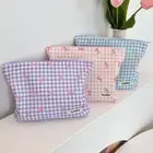 Pink Plaid Make Up Bag Chic Bow Pencil Case New Cosmetic Bag