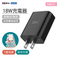 在飛比找PChome24h購物優惠-ZMI 紫米 18W QC3.0 旅行快充充電器 HA612