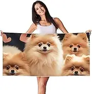 JHLMN Microfiber Sand Free Beach Towel Thin Quick Dry Super Absorbent Large Lightweight Towels Ultra Soft Bath Towels Pomeranians Puppies Compact Gym Towel for Adult Travel Camping Gift