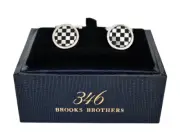 NEW in Box BROOKS BROTHERS Round CHECKERBOARD .925 STERLING SILVER Cuff Links
