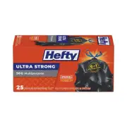 Hefty Ultra Flex Waste Bags, 30gal, 30 x 33, 1.3mil, Black, 25/Box, 6 Boxes/Cart