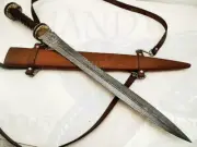 25" CUSTOM HANDMADE FORGED DAMASCUS STEEL ROMAN GLADIUS SWORD WITH WOODEN HANDLE