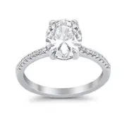14K Gold 6.5mm Solitaire Accent Halo Oval Ring 2.54 CT Simulated CZ