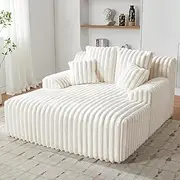 [Howjoe] 53.5”W Oversized Chaise Lounge Chair Indoor, Boneless Couch Chair with 4 Pillows, Comfy Reading Chairs with Wide Arms, No Assembly Required Corduroy Couch, Sleeper Sofa for Living Room, Beige