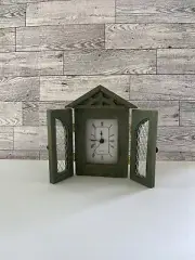 Black Wood Clock with Filigree Cut Doors Desk Top Shabby Chic Roman Numerals 8"