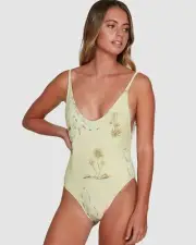 Billabong Swimmers NEW Maui Babe One Piece Swimsuit Lemongrass Size 10