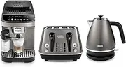 De'Longhi Distinta Titanium & Magnifica Evo Breakfast Collection, Set Includes, Magnifica Evo Automatic Coffee Machine, 4 Slice Toaster, Electric Kettle, Titanium