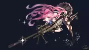 Anime girls with guns stockings skirt pink hair sniper Playmat Gaming Mat