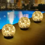 3 pcs Solar Garden Lights Cracked Glass Ball Waterproof WarmWhite LED Outdoor