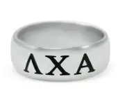 Lambda Chi Alpha men' sterling silver wide-band ring with black enamel, NEW!