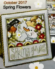 SPRING FLOWERS - STONEY CREEK SEASONAL SNOWMEN CROSS STITCH CHART PACK W/FABRIC