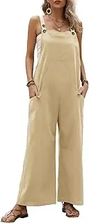 [VEVESMUNDO] Women's Dungarees Summer Cotton Linen Baggy Trousers Long Sleeveless Elegant Overalls Jumpsuits with Pockets Size 8 10 12 14 16 18 16 16 18 16 18 1