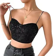 [Generic] Women's Floral Lace Crop Top Spaghetti Strap Sheer Mesh Corset Bustier Tops Bralette