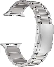 MaKTech Titanium Band,Five-Piece Link Metal Bracelet with Tortoise Buckle,Compatible with Apple Watch 10/9/Ultra 2/SE/8/7[2024] (46mm/45mm/44/49mm,Silver)