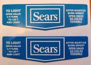 TWO (2) BRAND NEW COLEMAN SEARS BLUE LANTERN STOVE POINTED STICKERS LABEL DECALS
