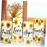 Flameless Candles LED Love Hope Faith Candles Battery Operated Sunflower